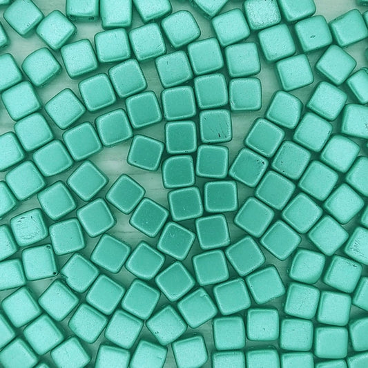 20 x 6mm Czech tiles in Metallic Green