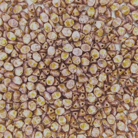 50 x pinch beads in Pink Travertin Gold Lustre