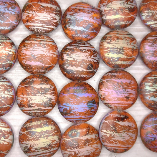 2 x 20mm lentil beads with laser etched Matt Saturn design