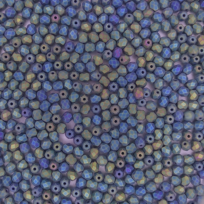 50 x 4mm faceted beads in Matt Black Green Iris