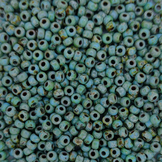 4514 - 10g Size 8/0 Miyuki seed beads in Opaque Seafoam Green Picasso