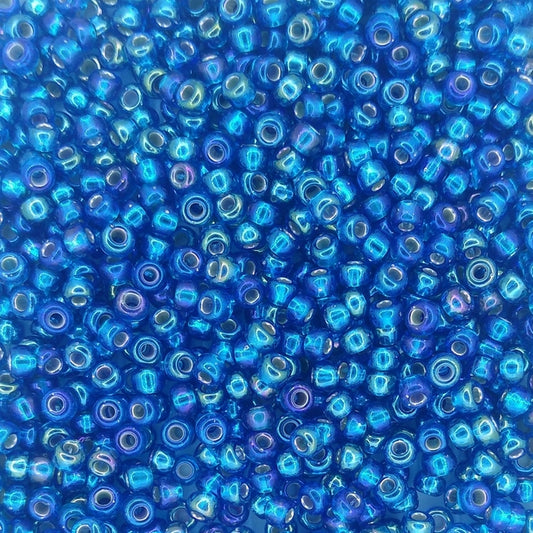 1025 - 10g Size 8/0 Miyuki seed beads in Silver lined Capri Blue AB