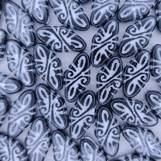 4 x Arabesque beads in Black/Silver (19x9mm)