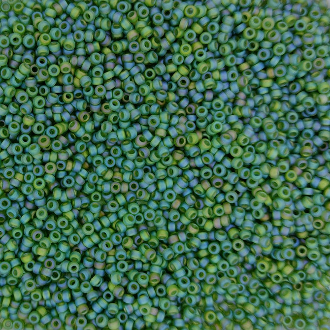 0158FR - 25g Size 15/0 Miyuki seed beads in Matt Transparent Olive AB
