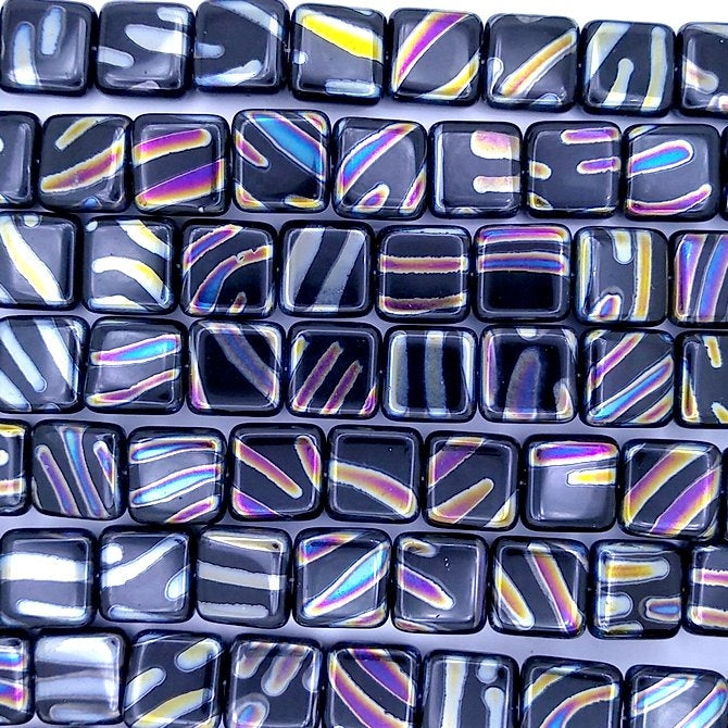 20 x 10mm squares in Black with Multicolour zebra stripes