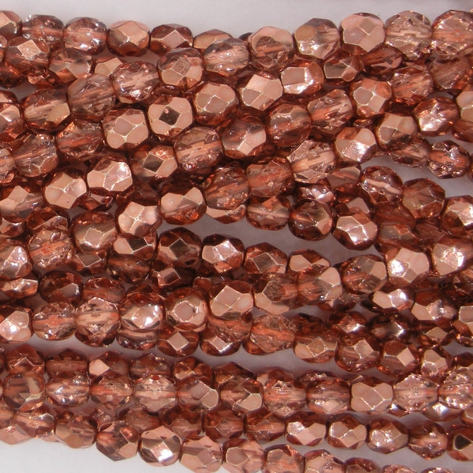 50 x 4mm faceted beads in Metallic Peach Ice