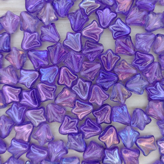 10 x 9mm Lily flowers in Crystal with Purple and Blue