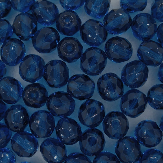 25 x 8mm faceted beads in Capri Blue