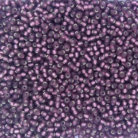 0013F - 10g Size 11/0 Miyuki seed beads in Matt Silver lined Dark Smoky Amethyst