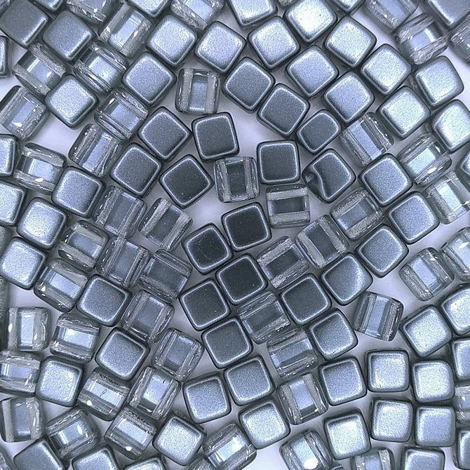 20 x 6mm Czech tiles in Crystal/Grey