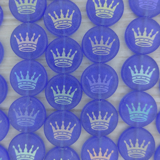 8 x 14mm disc beads in Matt Dark Blue with laser etched Crown