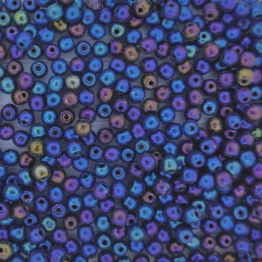 50 x 3mm round beads in Blue Iris