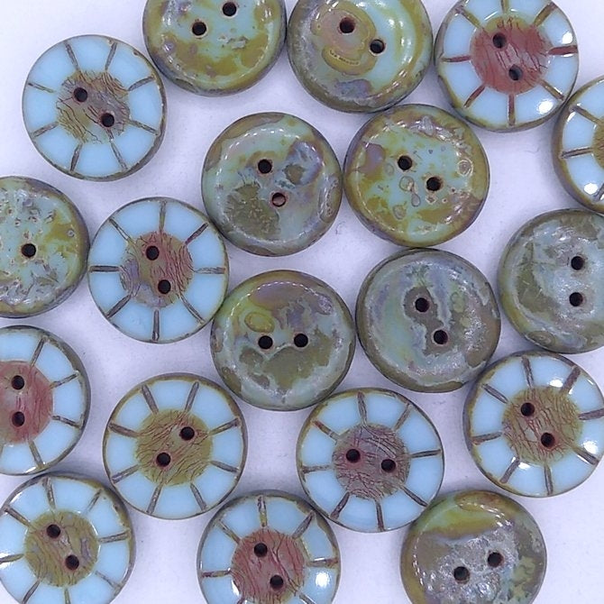 B41 - 2 x 14mm table cut buttons in Sky Blue Picasso