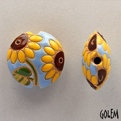 CLB-101-A-M - lentil bead in Sunflowers from Golem Studio