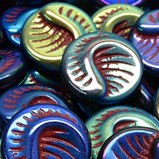 2 x 19mm Fossil Coins in Black with Full AB/Red