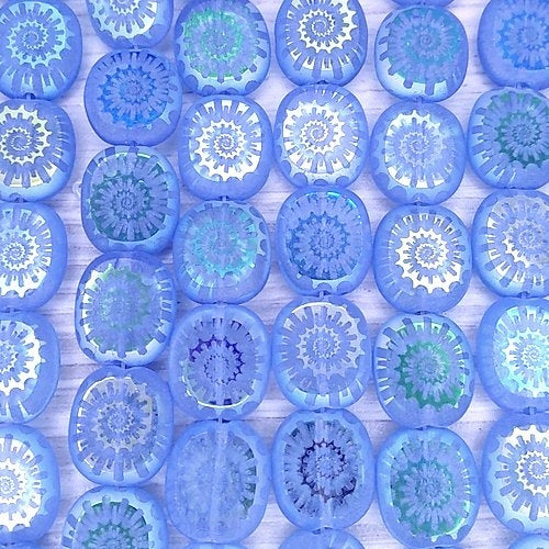 8 x table cut beads in Blue with laser etched shell (14x12mm)