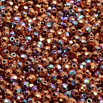 50 x True 2mm faceted beads in Real Copper AB plated