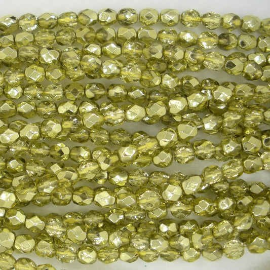 50 x 4mm faceted beads in Metallic Lime Ice