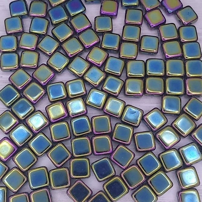 25 x 6mm Silky beads in Green Iris