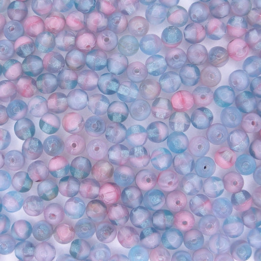 50 x 4mm round beads in Pink/Blue Marble