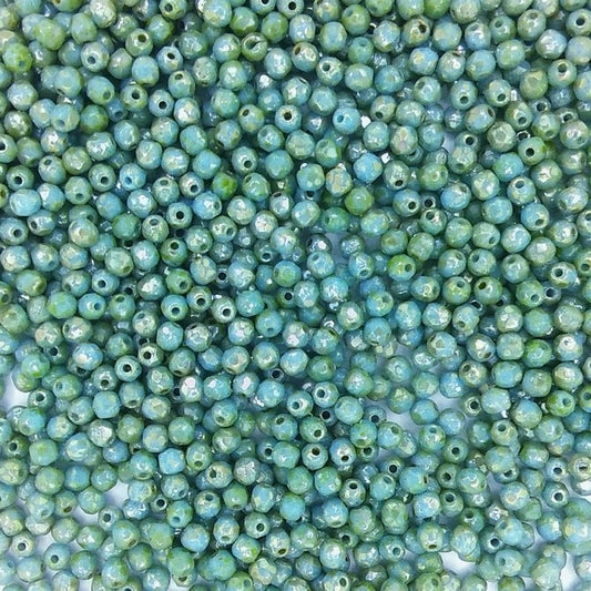 50 x 3mm faceted beads in Turquoise Picasso