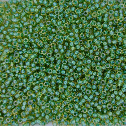 0375 - 10g Size 11/0 Miyuki seed beads in Sparkling Green lined Light Topaz Lustre