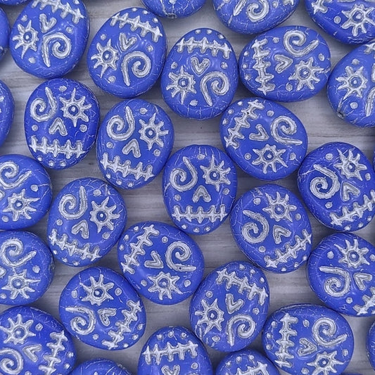 4 x crazy heads in Opaque Blue/Silver (16x13mm)