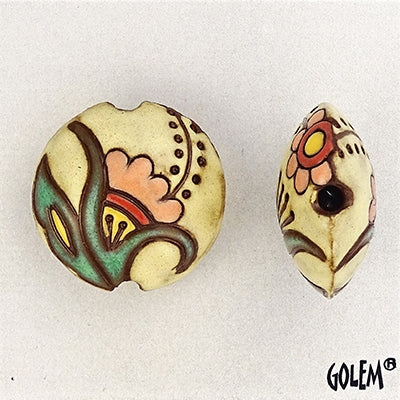 CLB-092-B-M lentil bead in Paisley Flower from Golem Studio