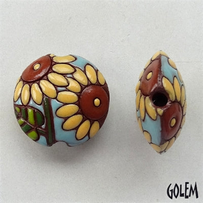 CLB-101-B-M lentil bead in Sunflowers from Golem Studio