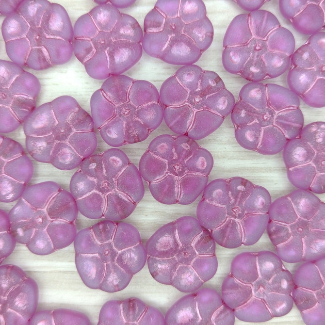 4 x 15mm Primrose flower beads In Matt Violet with Pink Lustre