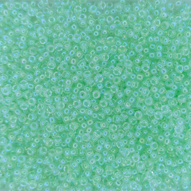 0271 - 50g Size 11/0 Miyuki seed beads in Light Mint Green lined Crystal AB