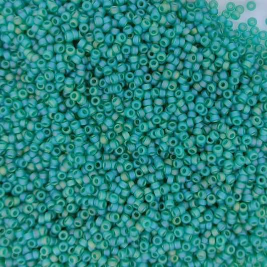 0147FR - 25g Size 15/0 Miyuki seed beads in Matt Transparent Emerald AB