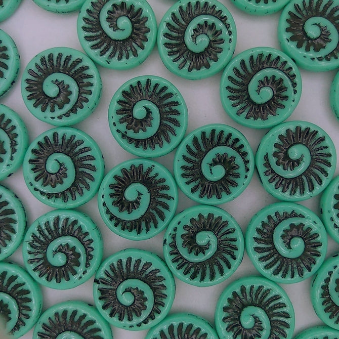 4 x 18mm fossils in Green Turquoise/Black