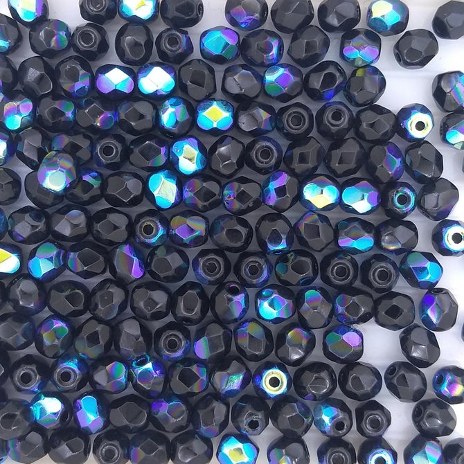 50 x 4mm faceted beads in Black AB