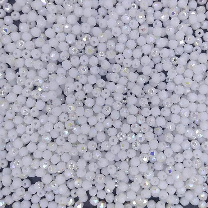 50 x 3mm faceted beads in Chalk White AB